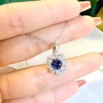 Halo Setting Round Sapphire Necklace