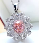 2ct Halo Setting Round Padparadscha Necklace