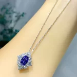 3ct Halo Setting Round Sapphire Necklace