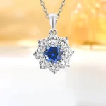 Halo Setting Round Sapphire Necklace