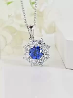 Halo Setting Round Sapphire Necklace