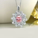 2ct Halo Setting Round Padparadscha Necklace