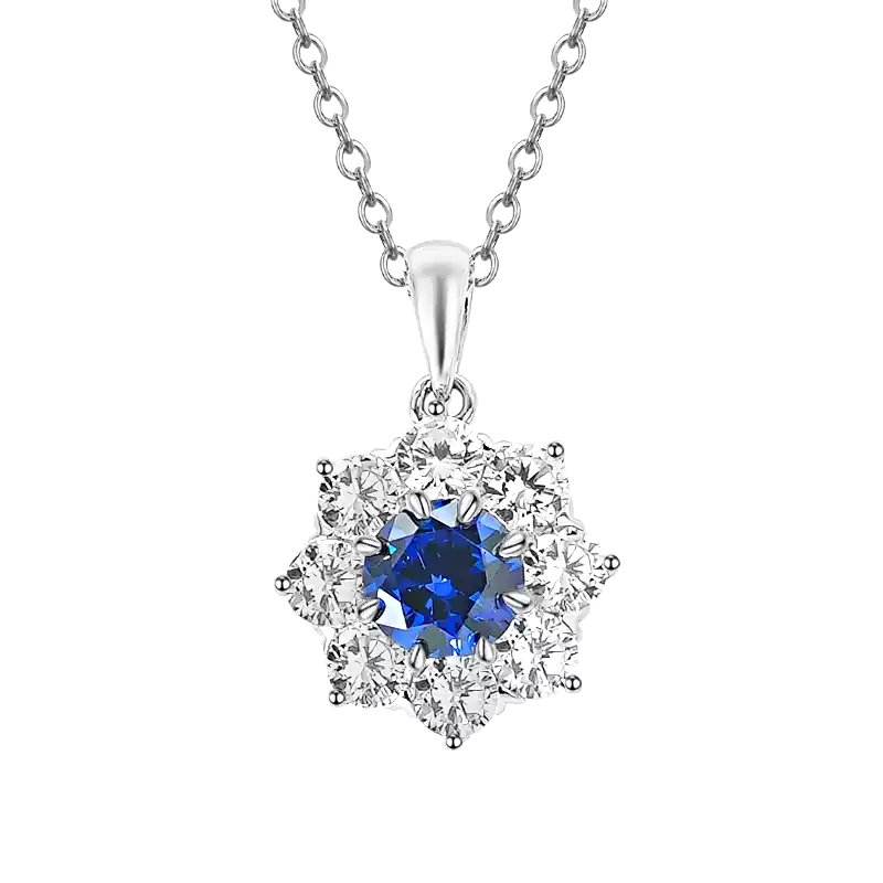 Halo Setting Round Sapphire Necklace