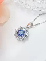 Halo Setting Round Sapphire Necklace