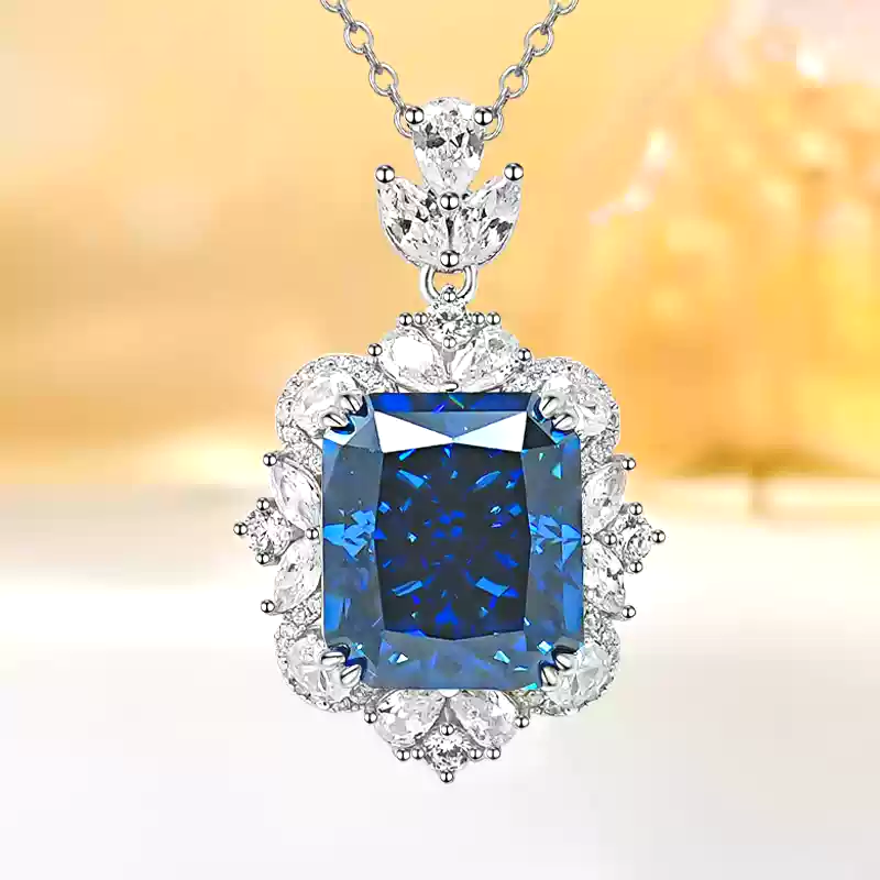 16ct Cushion Cut Sapphire Necklace