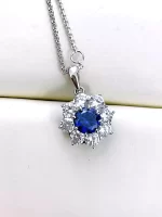 Halo Setting Round Sapphire Necklace