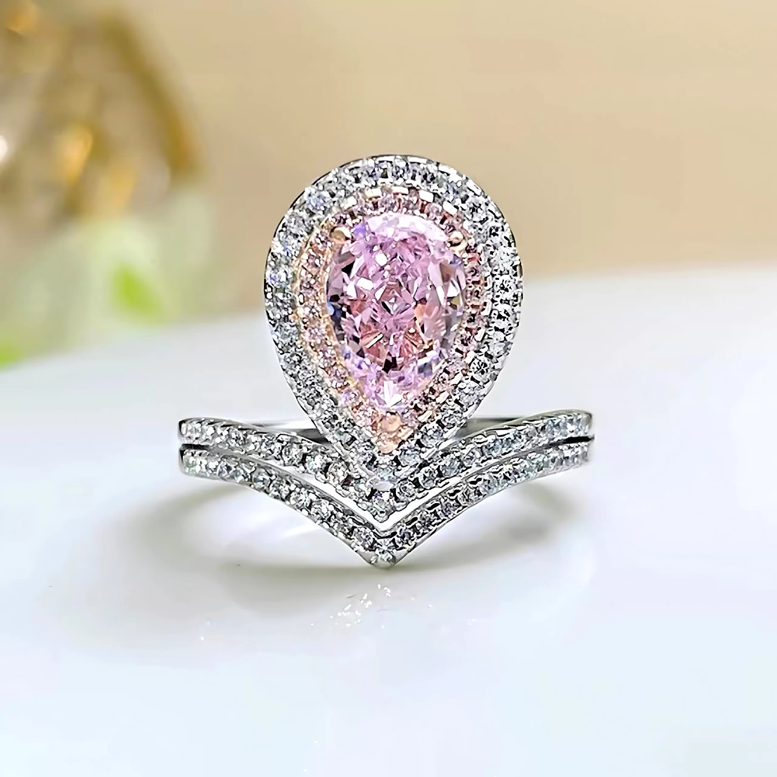 1.5ct Tear Drop Princess Crown Pink Diamond Ring