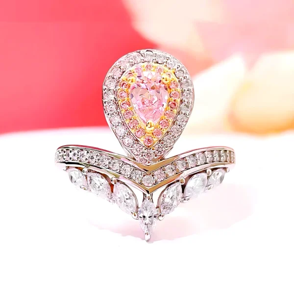 0.8ct Tear Drop Princess Crown Pink Diamond Ring