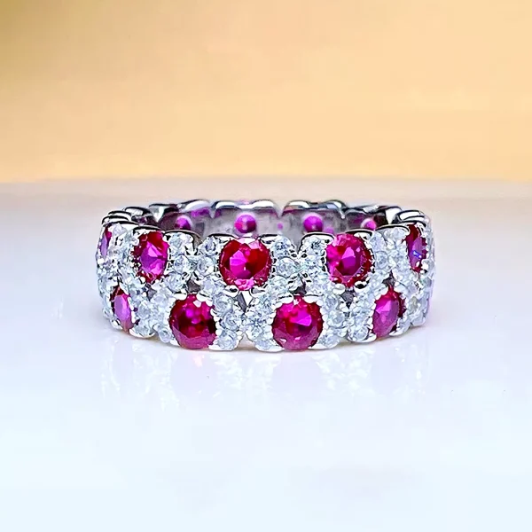 925 Sterling Silver Ruby Ring with Diamond 925 Sterling Silver Ruby Ring with Diamond