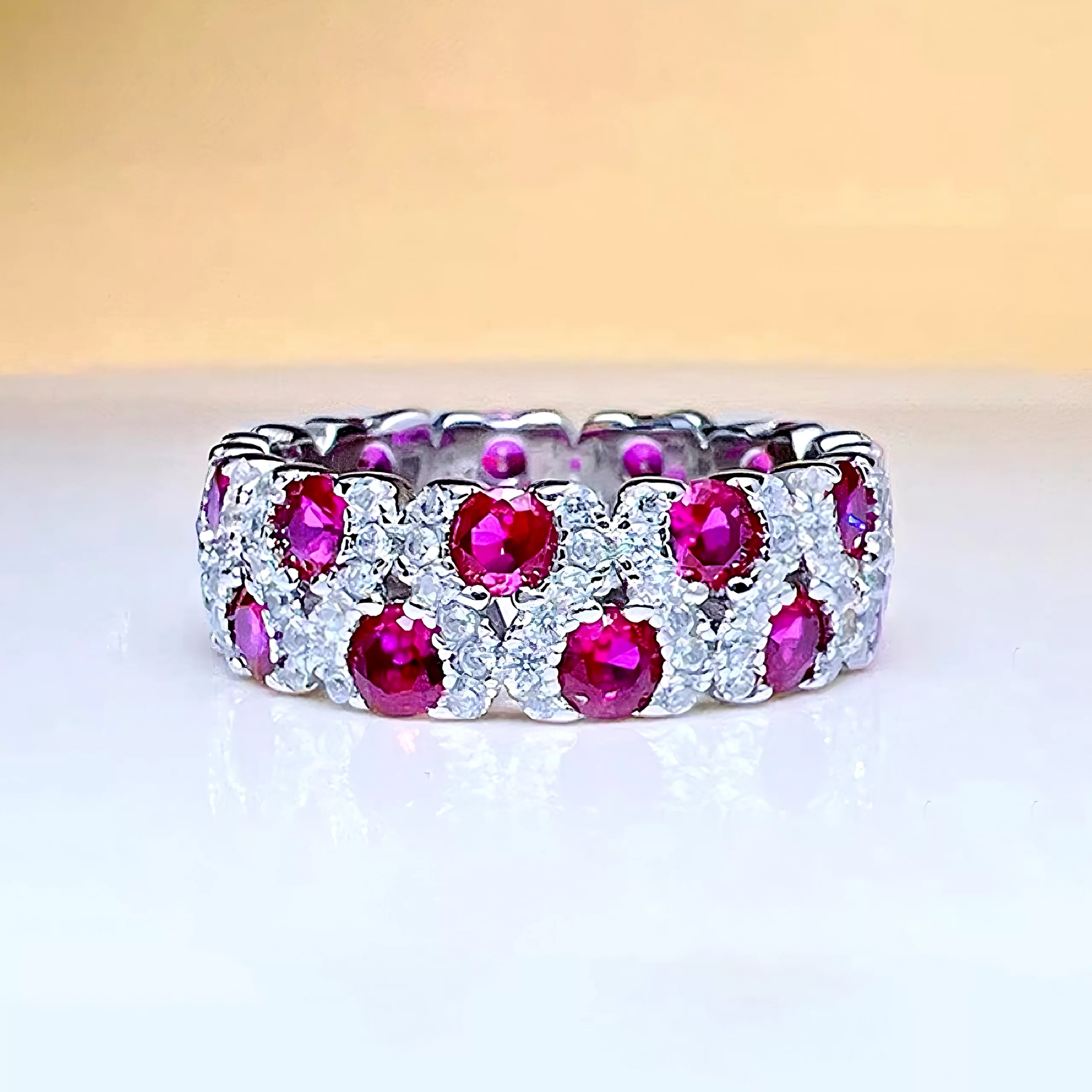 925 Sterling Silver Ruby Ring with Diamond