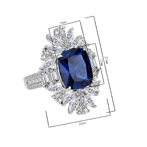 925 Sterling Silver Sapphire Ring with Diamond