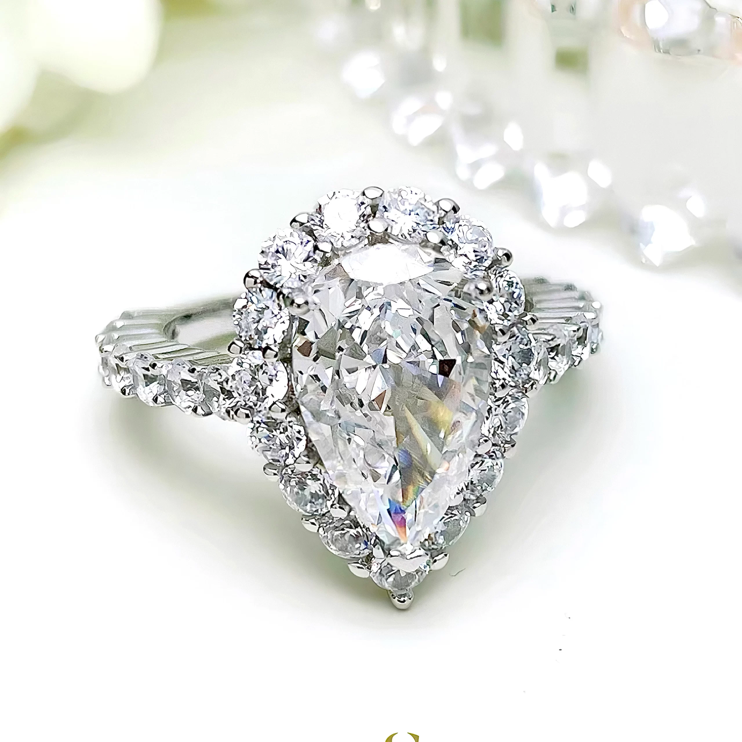 4ct Pear Diamond Ring Halo Setting