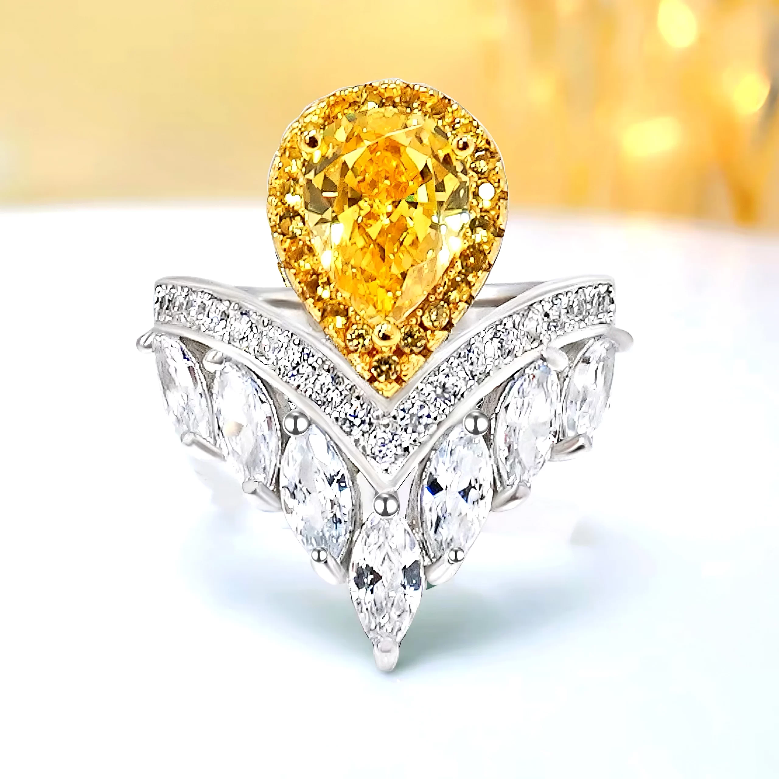 2.5ct Pear Princess Crown Citrine Ring