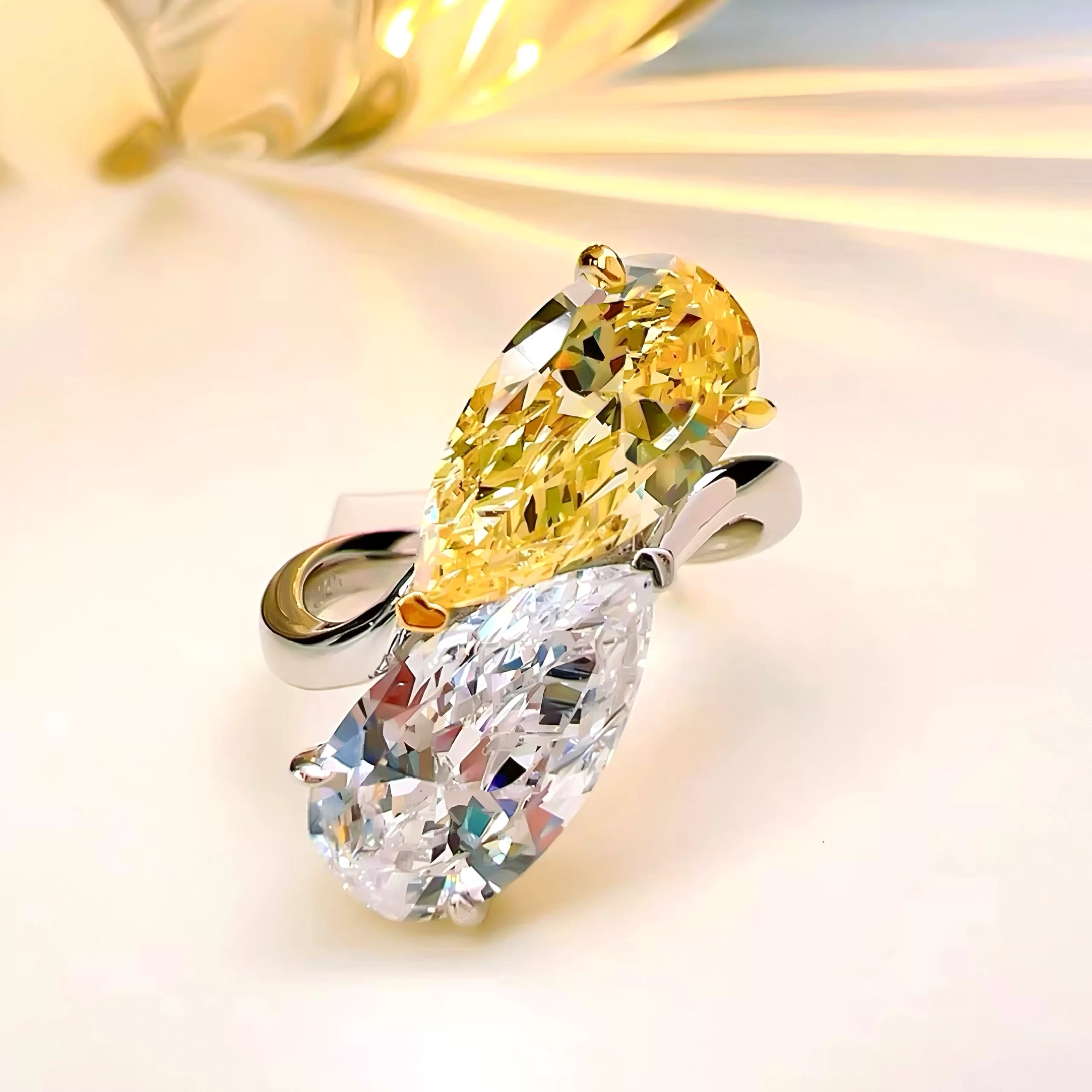 4ct Two Stone Pear Citrine Diamond Ring