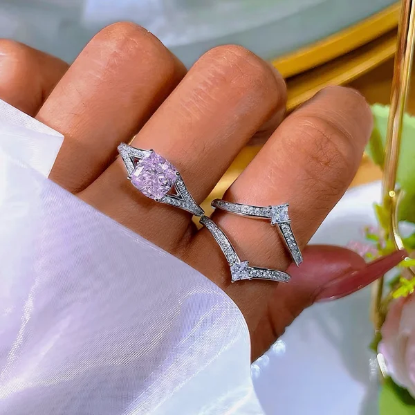 2ct Princess Cut Pink Diamond Ring 2 Piece Set Detachable 2ct Princess Cut Pink Diamond Ring 2 Piece Set Detachable
