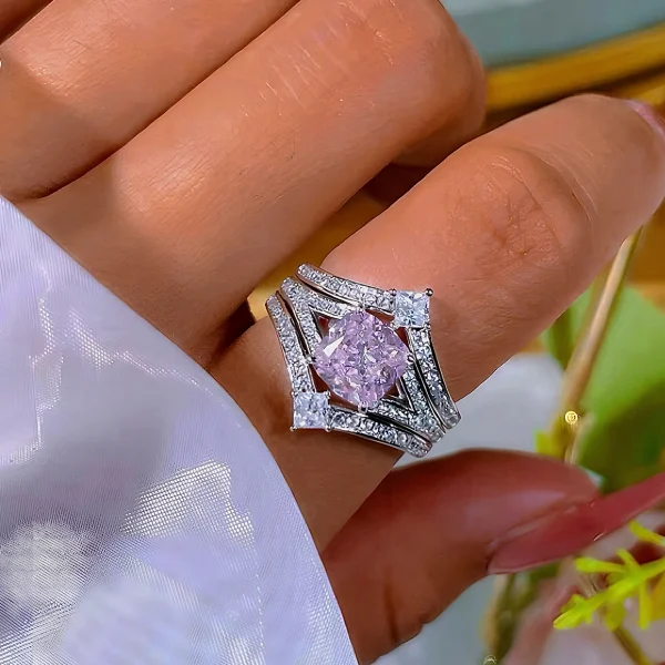 2ct Princess Cut Pink Diamond Ring 2 Piece Set Detachable 2ct Princess Cut Pink Diamond Ring 2 Piece Set Detachable