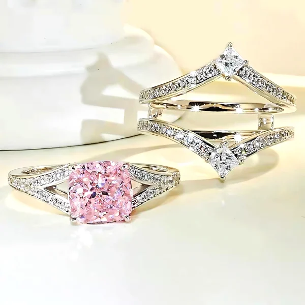2ct Princess Cut Pink Diamond Ring 2 Piece Set Detachable 2ct Princess Cut Pink Diamond Ring 2 Piece Set Detachable