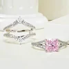 2ct Princess Cut Pink Diamond Ring 2 Piece Set Detachable 2ct Princess Cut Pink Diamond Ring 2 Piece Set Detachable