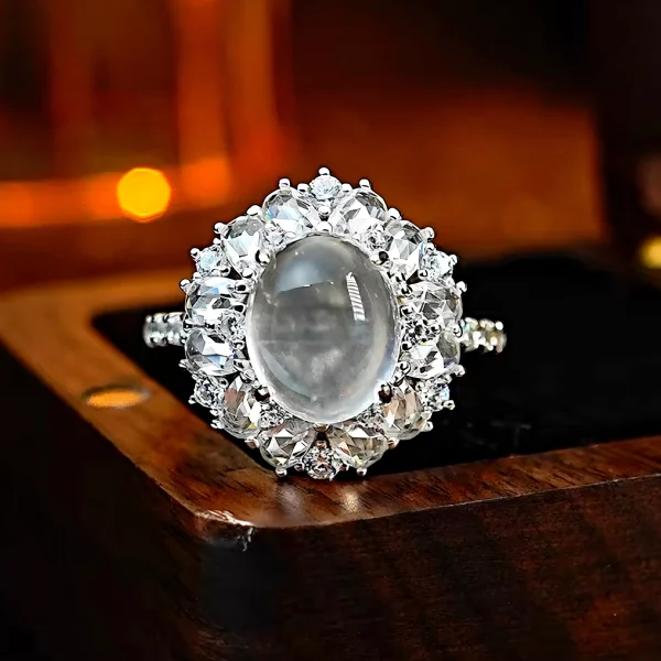 Sterling Silver Halo Setting Jade Ring Sterling Silver Halo Setting Jade Ring