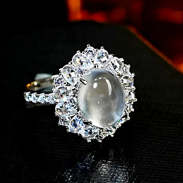 Sterling Silver Halo Setting Jade Ring Sterling Silver Halo Setting Jade Ring