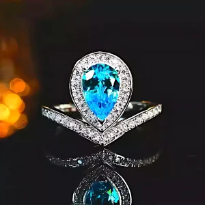 Princess Crown 2ct Pear Blue Topaz Ring Princess Crown 2ct Pear Blue Topaz Ring