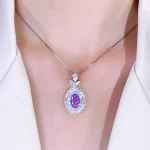 5ct Halo Setting Round Amethyst Necklace