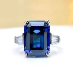 Three Stone 10ct Emerald Cut Sapphire Ring