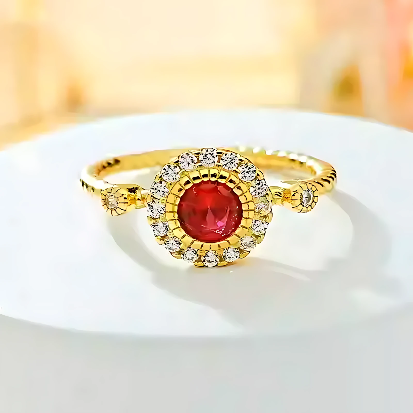 0.8ct Gold Plated Halo Round Ruby Ring