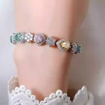 Sterling Silver Princess Colorful Diamond Bracelet