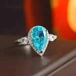 3ct Halo Pear Blue Topaz Ring