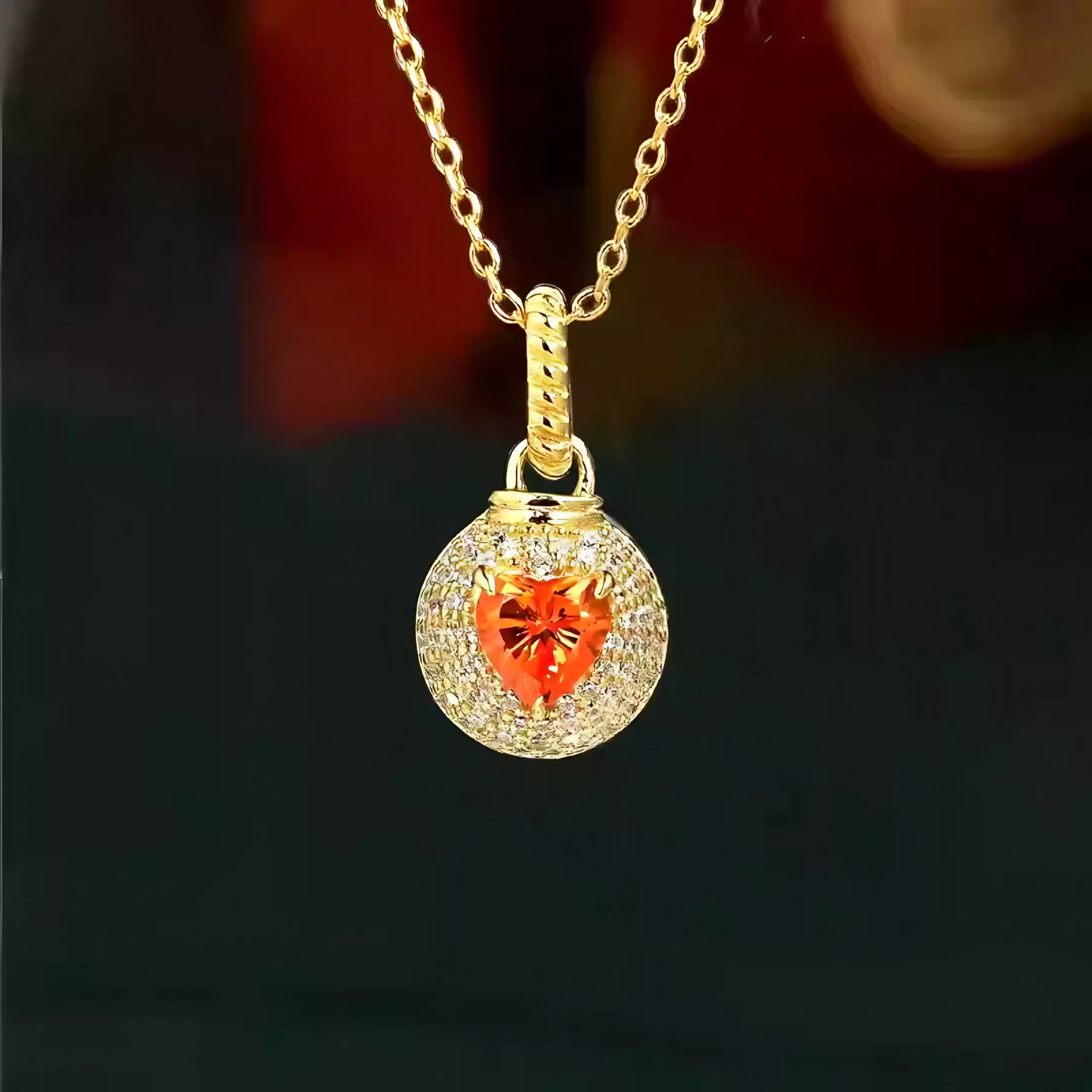 0.8ct Heart Orange Citrine Necklace