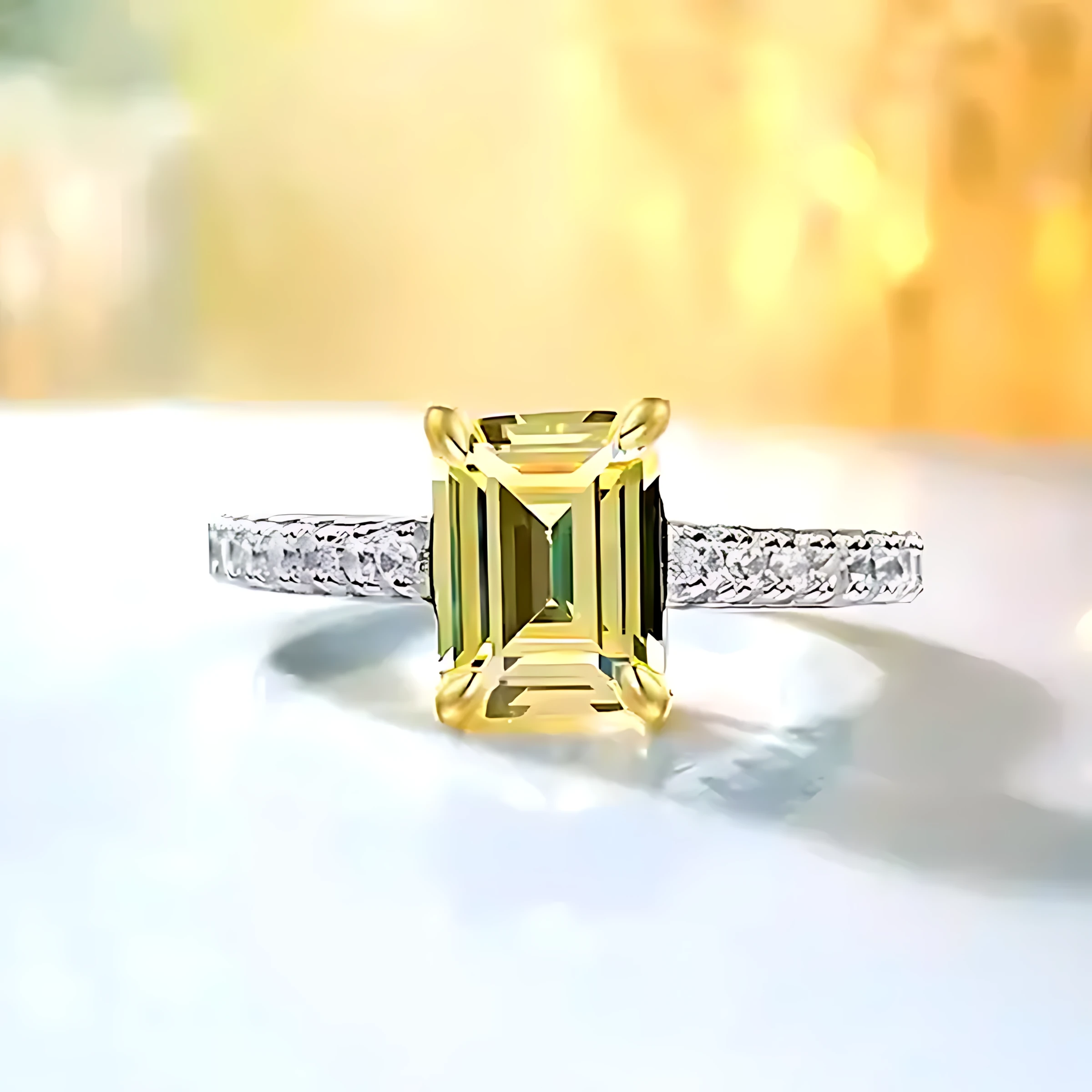 2ct Emerald Cut Citrine Ring