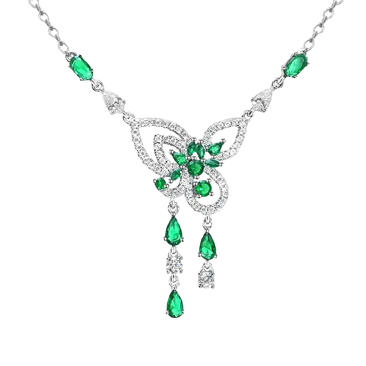 925 Sterling Silver Butterfly Emerald Pendant