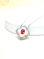 Four Leaves Clover Oval Ruby Necklace