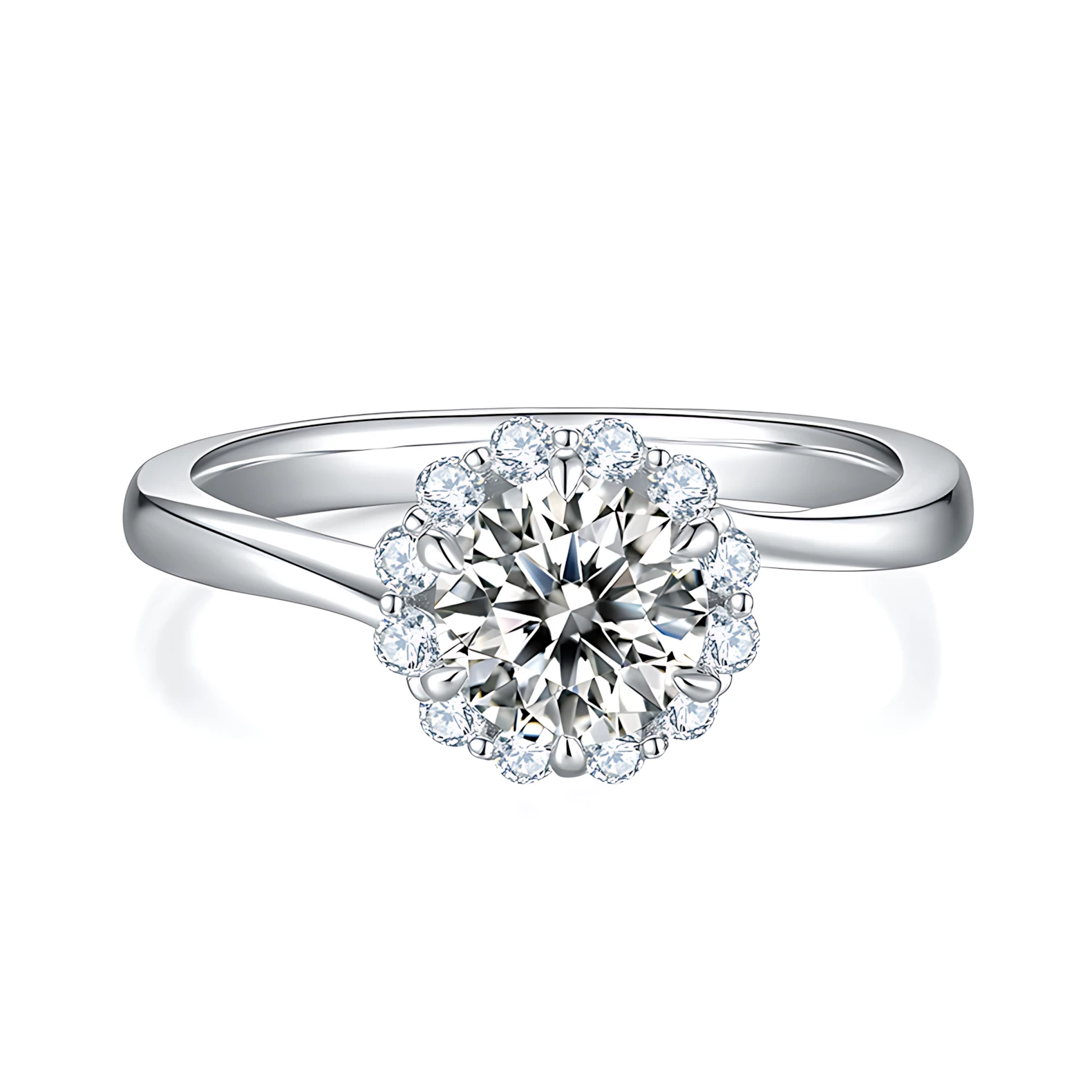 Moissanite Halo 1.0carat Round Diamond Ring