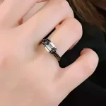 Sterling Silver Black Emerald Cut Diamond Ring