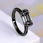 Sterling Silver Black Emerald Cut Diamond Ring