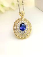 2ct Halo Hollow Setting Oval Sapphire Necklace