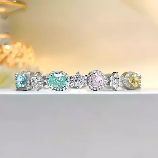 Sterling Silver Princess Colorful Diamond Bracelet