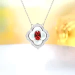 Four Leaves Clover Oval Ruby Necklace