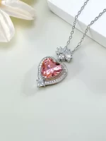 4ct Heart Crushed Ice Padparadscha Necklace