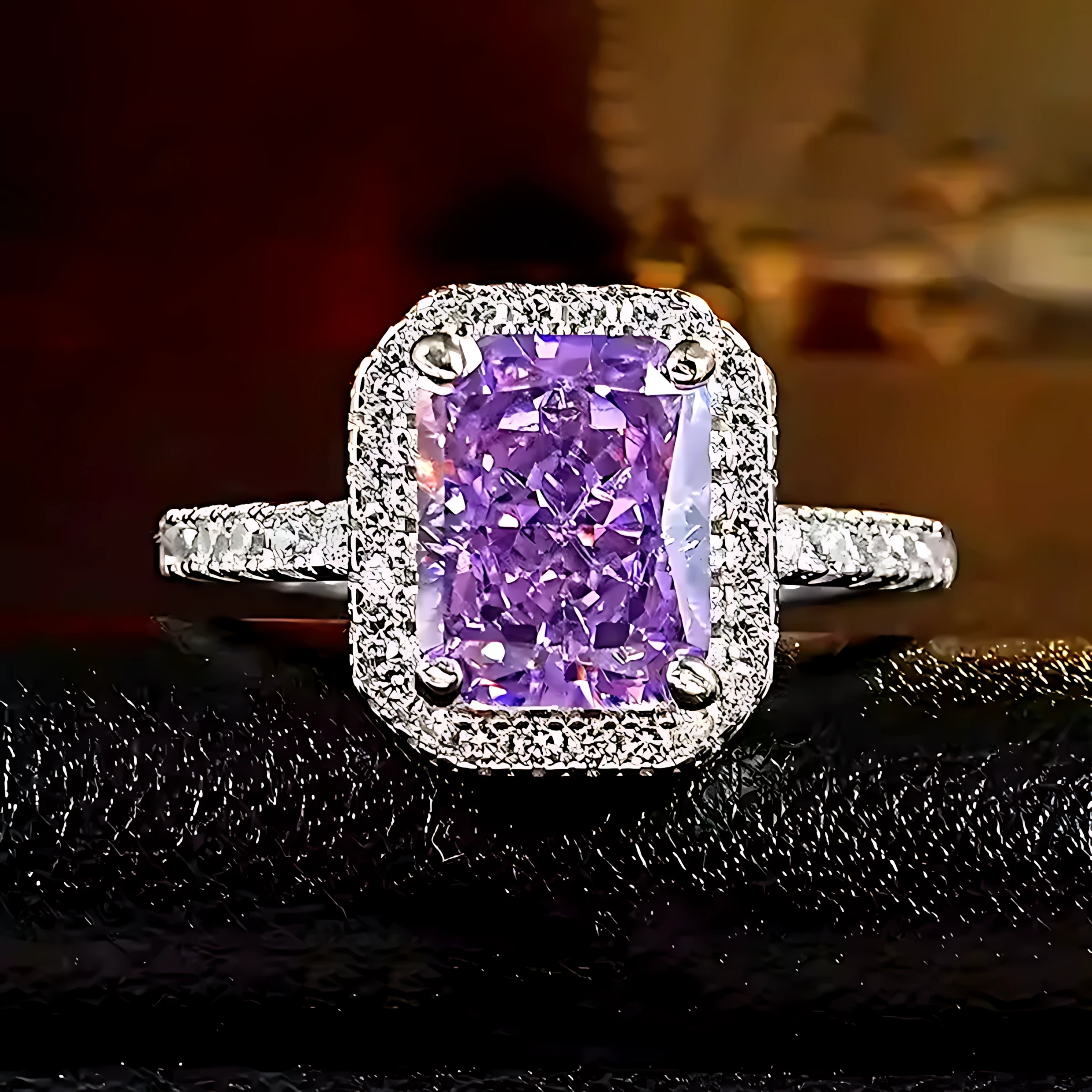 3ct Halo Radiant Cut Amethyst Ring