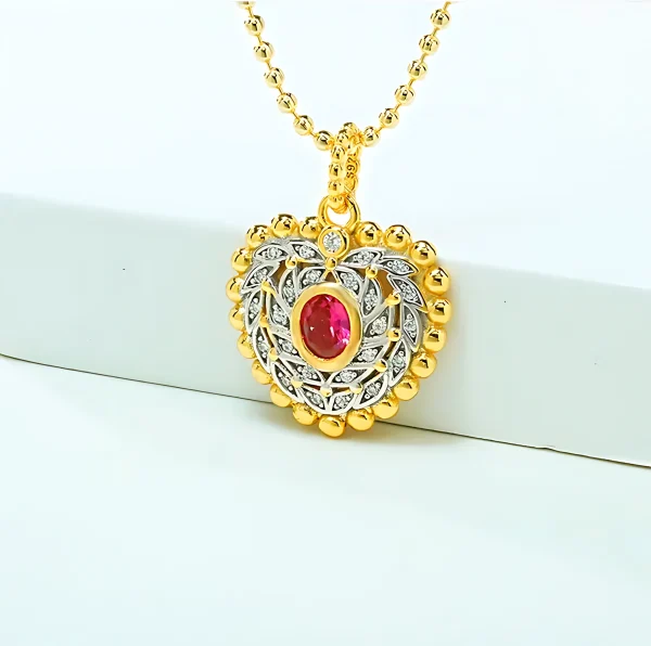Heart Halo Setting Pink Tourmaline Necklace