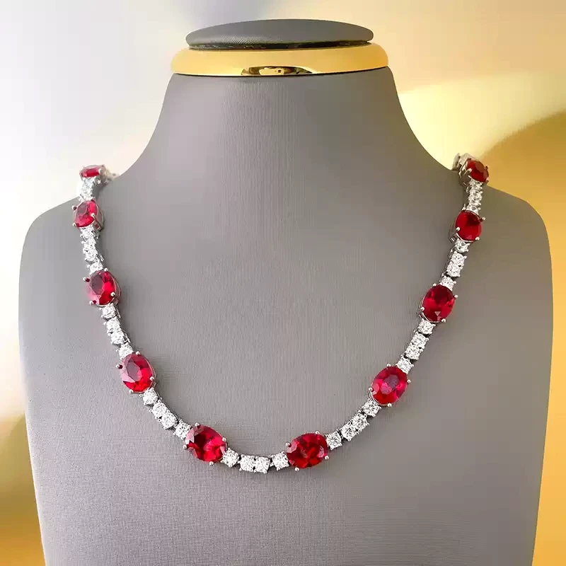 S925 Sterling Silver Round Ruby Necklace