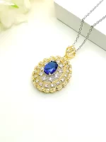 2ct Halo Hollow Setting Oval Sapphire Necklace