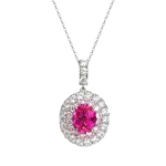 4ct Halo Setting Round Pink Tourmaline Necklace