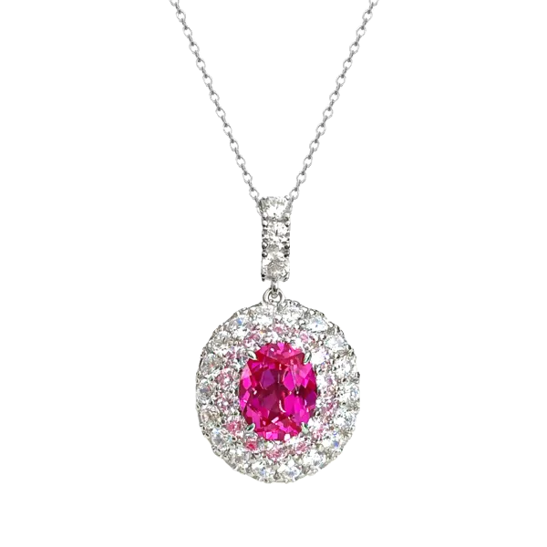 4ct Halo Setting Round Pink Tourmaline Necklace