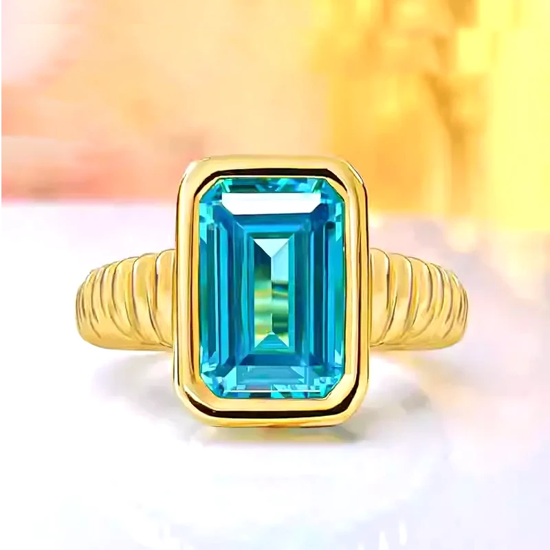 Gold Plated 5ct Emerald Cut Blue Topaz Ring