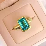 Gold Plated 5ct Emerald Cut Blue Topaz Ring