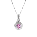 0.8ct Halo Setting Heart Pink Tourmaline Necklace